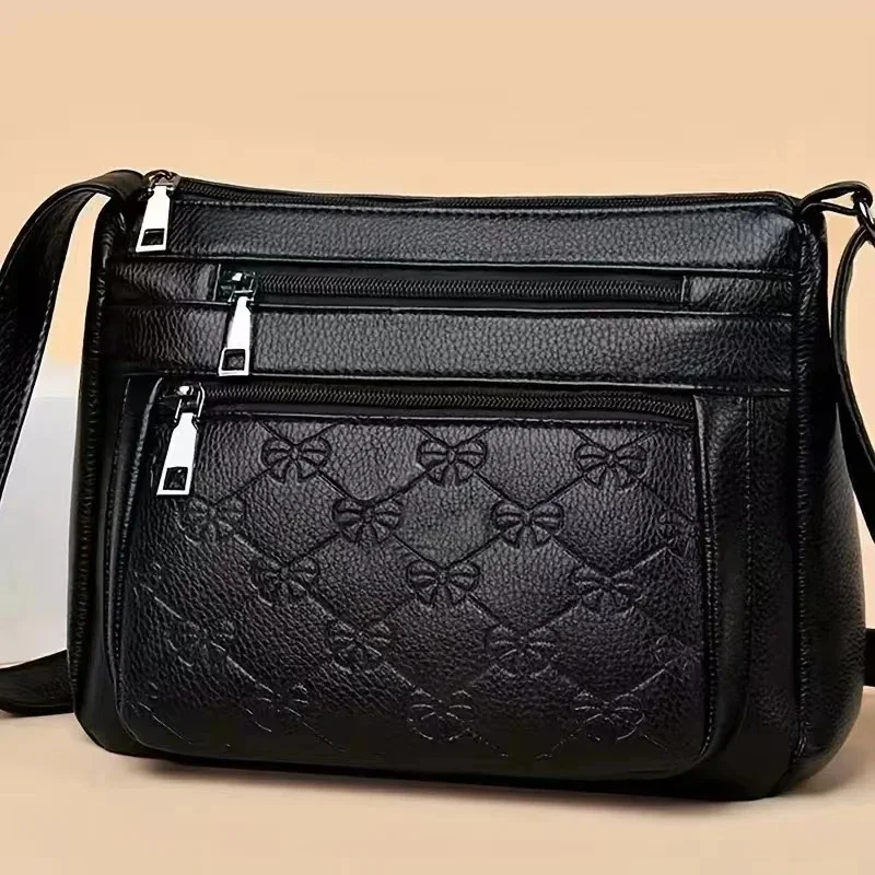 Damska torba na ramię typu crossbody, ze skóry PU, o dużej pojemności, z wieloma kieszeniami, czarna, wytłoczona torba na ramię na imprezę — zdjęcie 2