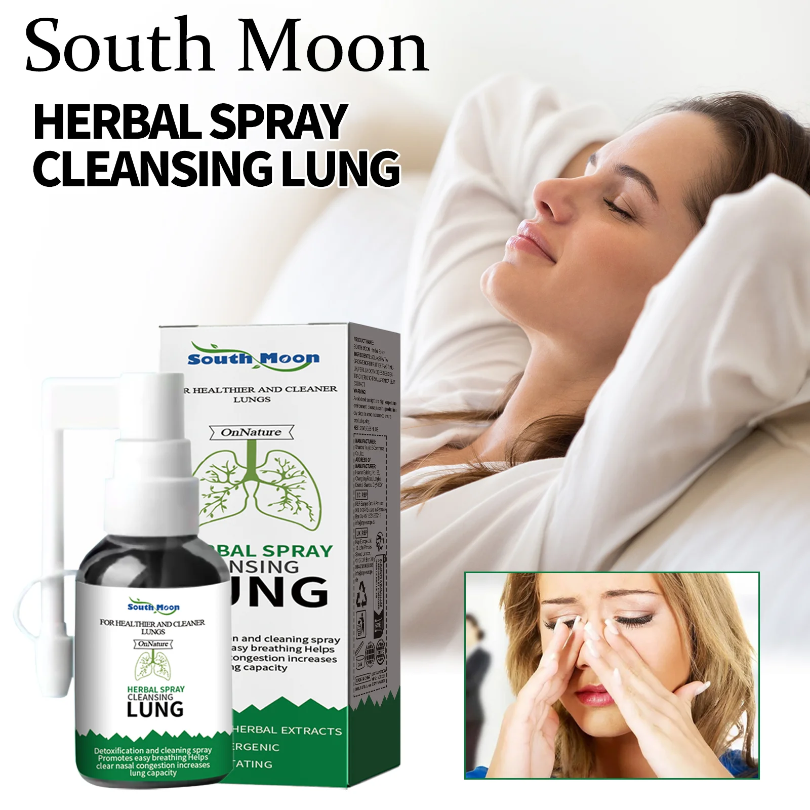 

South Moon Herbal Oral Cleaning Spray Relief Body Discomfort Lung Care Reduce Throat Nose Discomfort Soothing Body Care Spray