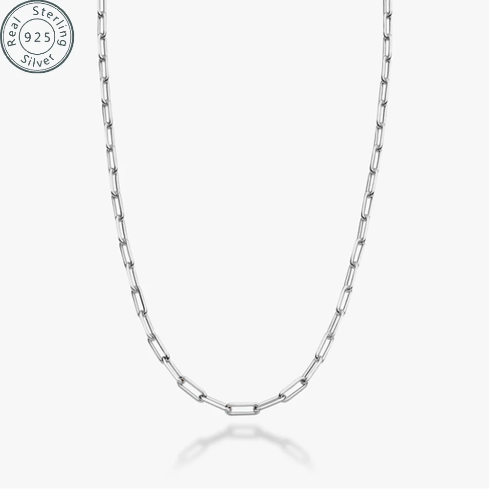 

925 Sterling Silver Clasp Paperclip Chain 3mm Necklace for Women Men Silver Link Chain Necklace for Women 16/18/20/22/24 Inches