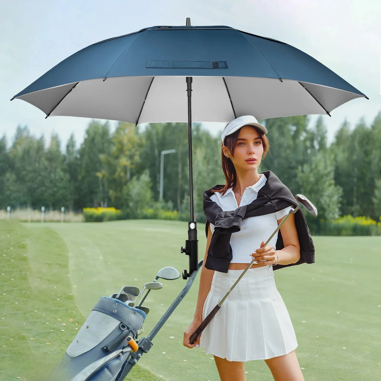 Parapluie de Golf grand 62 pouces Protection UV parapluie de Golf ouverture automatique ventilé Double auvent Extra Large coupe-vent bâton parapluies