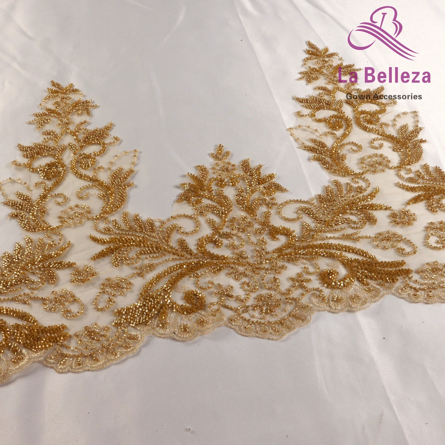 La Belleza 1 yard 43cm(17inches) wide black /Gold/ivory beaded lace trim for bridal dress veil lace trim for DIY sewing