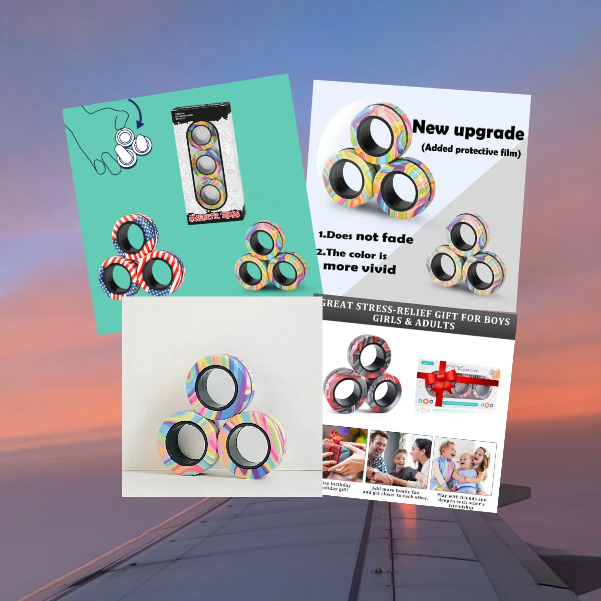 

Набор из 6 магнитных вращающихся колец-фиджетов, портативная игрушка для снятия тревоги для подростков, взрослых и детей