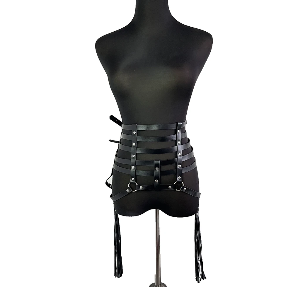 

New Sexy Women's High Waist Pu Leather Fringe Tassels Harness Skirt Adjustable Bondage Belts Party Punk Rock Dress Accessories