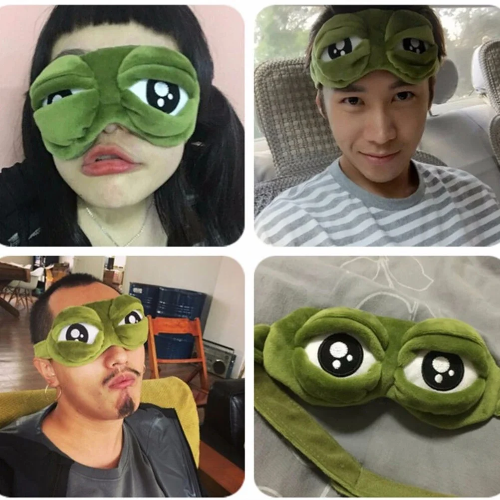 Śmieszne kreatywne Pepe żaba 3D maska na oczy pokrywa Cartoon miękki pluszowy maska do spania zielony ładny Eyeshade Blindfold prezent kobiety dziewczyny — zdjęcie 2