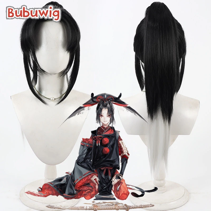 

Bubuwig Synthetic Hair Kogarasumaru Cosplay Wigs Touken Ranb Kogarasumaru Black Mixed Silver White Ponytail Wig Heat Resistant