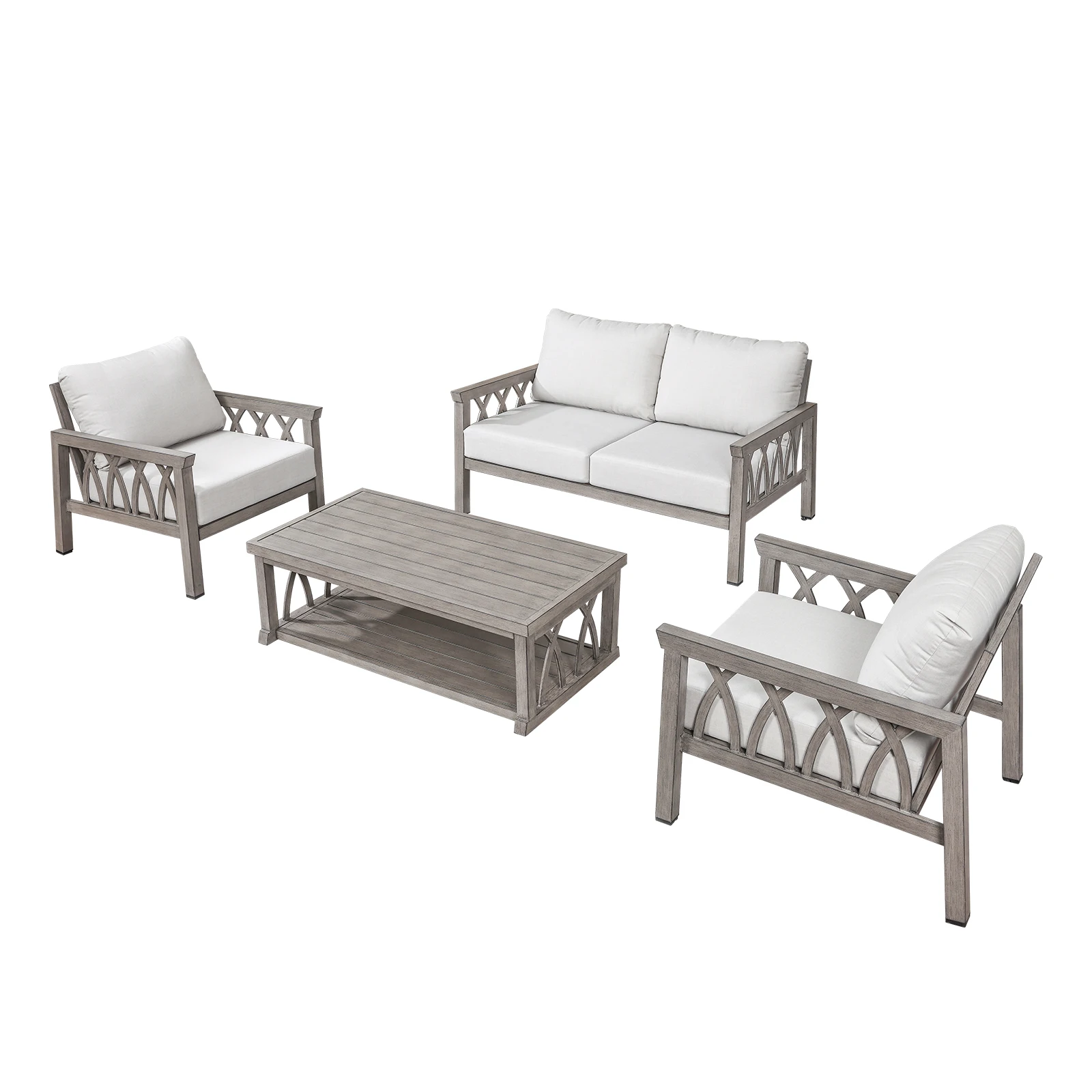 

SeeHill 4-Piece Patio Conversation Set, Aluminum Loveseat, 2 Armchairs and Coffee Table for Outdoor Deck