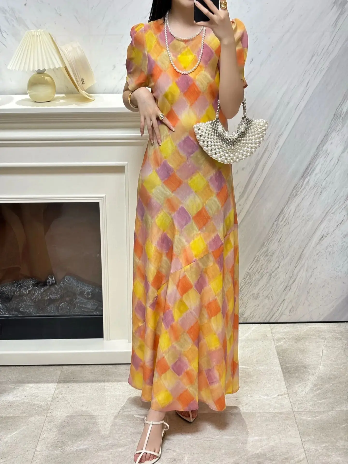 

Elegant casual summer maxi- length silk dress