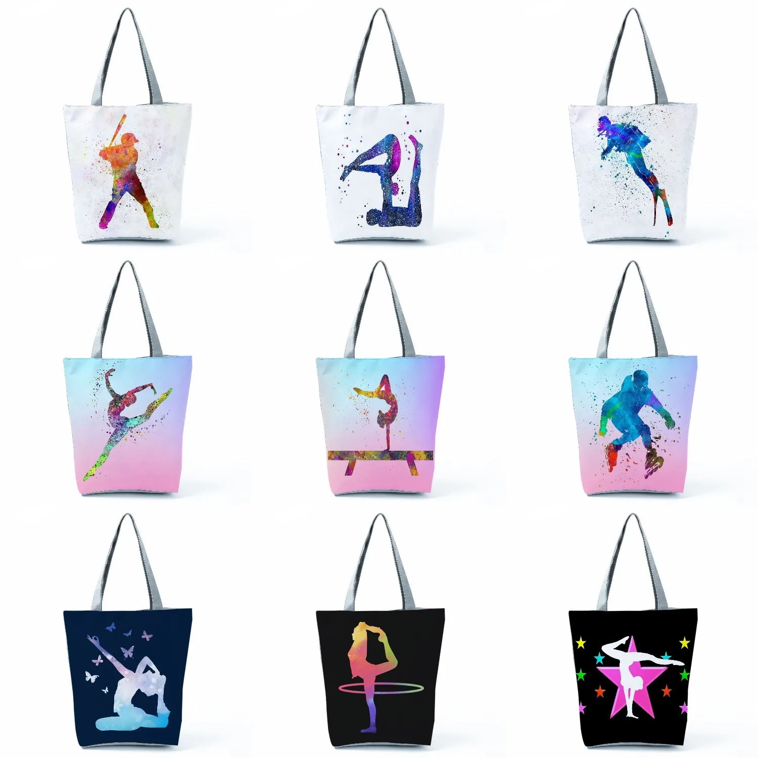 Bolsas de compras informales reutilizables para mujer, bolso de mano con estampado artístico de bailarina de Ballet de acuarela, bolso de hombro de gimnasta ecológico para niñas, regalo de viaje