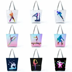 Watercolor Ballet Dancer Art Print Women Handbags Girls Gymnast Tote Gift Travel Casual Shoulder Bag Eco Reusable Shopping Bags