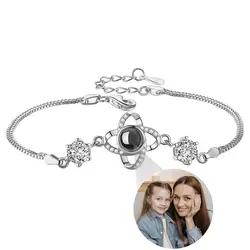 Pulsera personalizada de Plata de Ley 925, brazalete con proyección de foto, imagen de Mascota, foto personalizada, aniversario, regalos de navidad