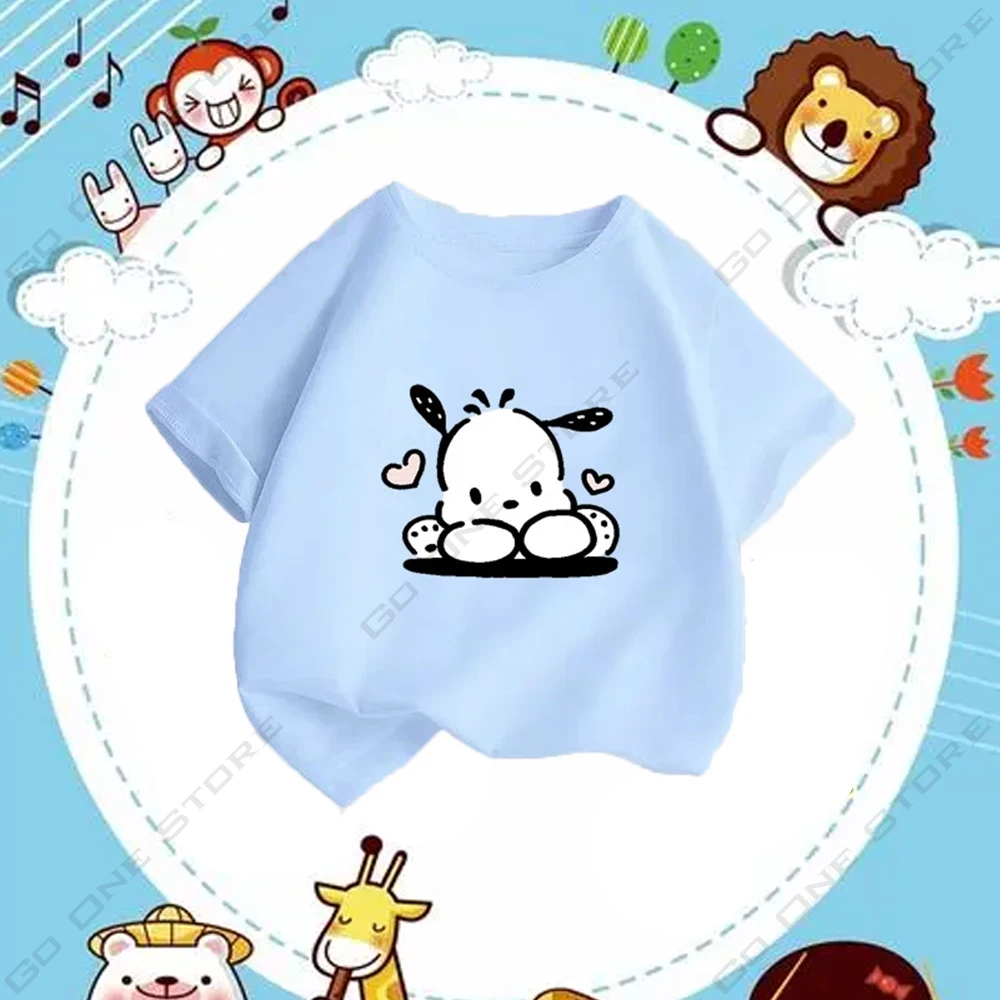 Camiseta de manga corta para niña, Camiseta de algodón para niño, Camiseta con estampado de Kiki Lala pomppurin Pochacco, 2 ~ 15 años