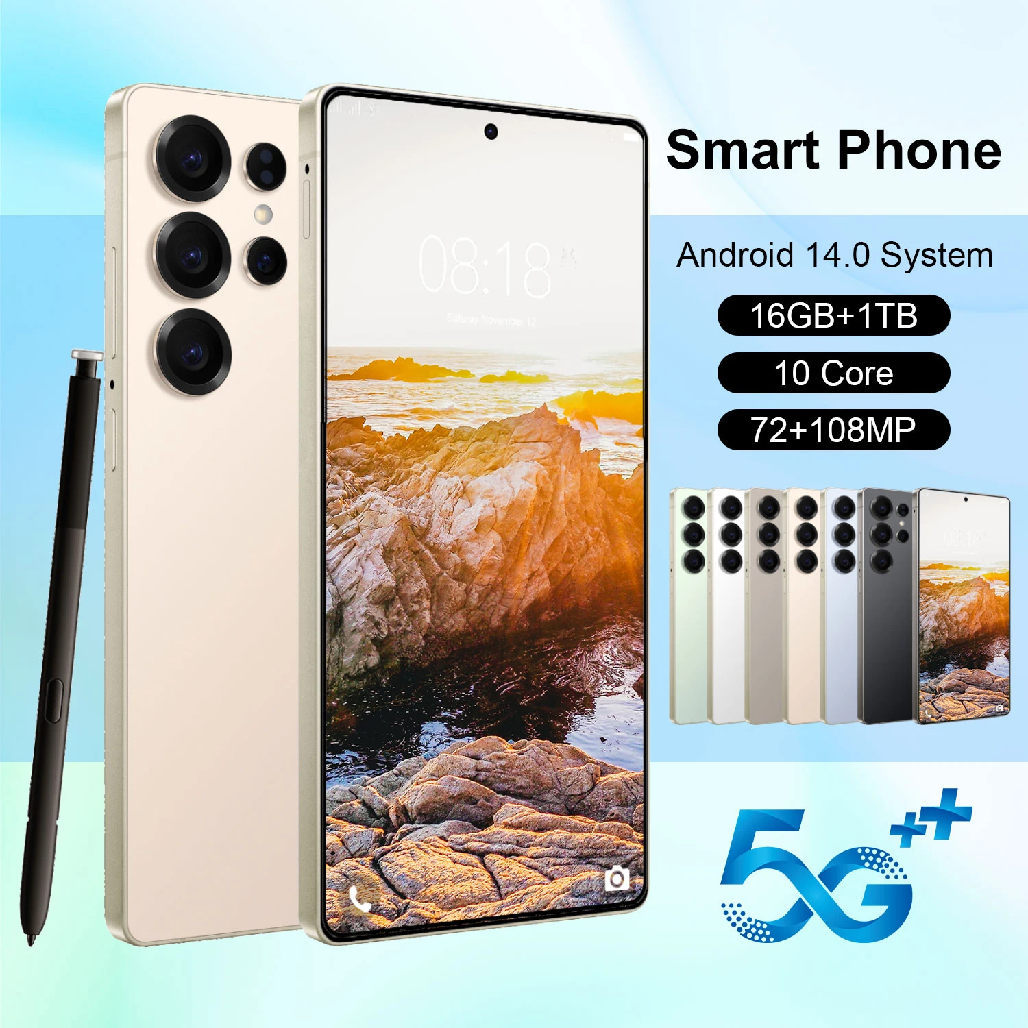 Téléphone Android 5G Version mondiale 2025, 6.9 pouces, 16 go + 1 to, 72mp, 108mp, double SIM, double veille