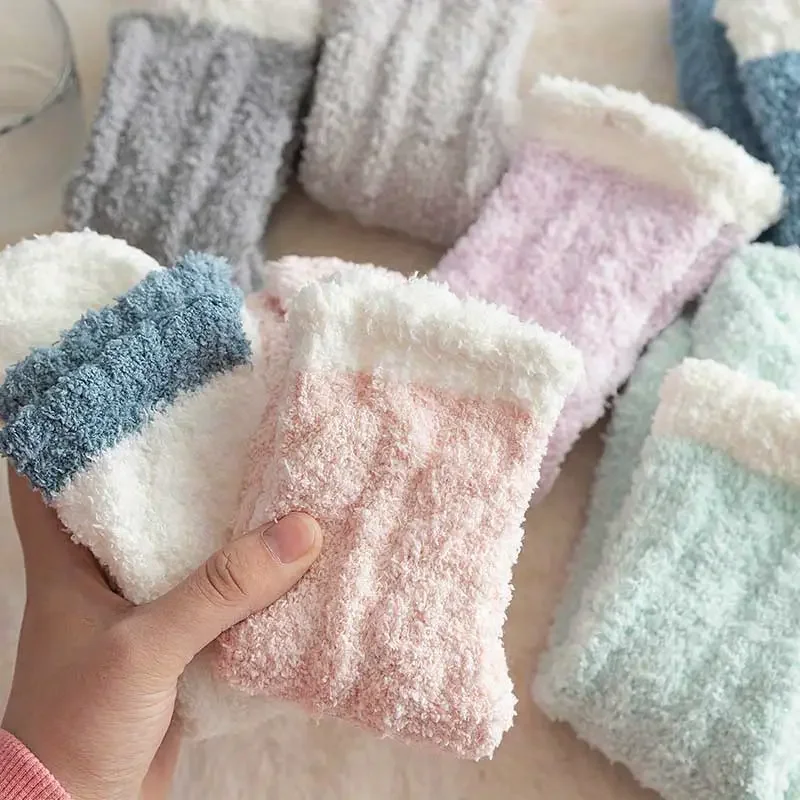 5 Pairs Thickened Coral Fleece Socks for Women Medium Sleeve Comfort and Warmth Winter Socks Floor Socks