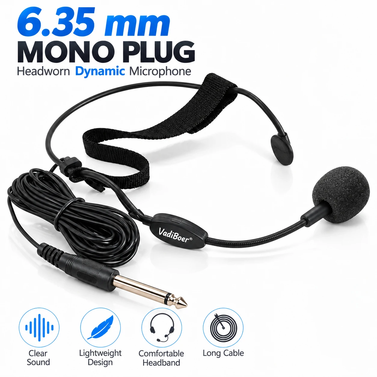 DM193 Dynamic Headset Microphone Wired Headworn Mic 5m Cable 4 Connector Options for Wireless Bodypack Stage Speech Performance