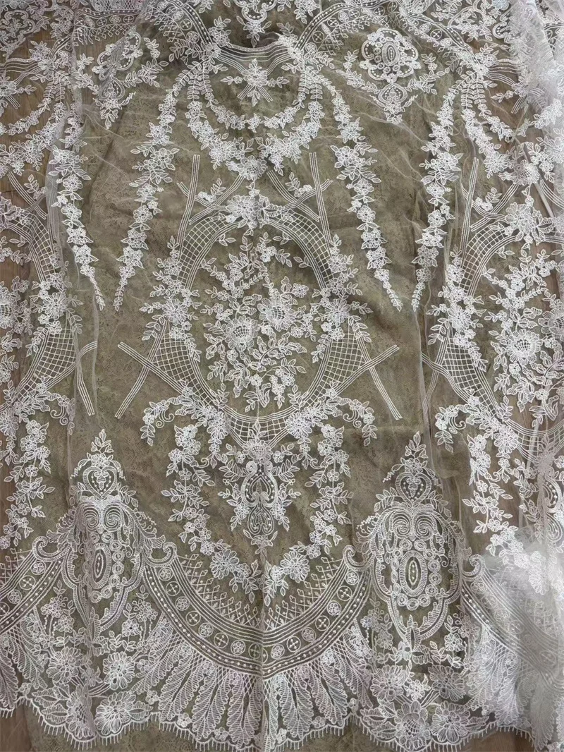 Unique Off White Mesh Embroidery Floral High Quality Bridal Lace Fabric DIY Sewing Accessories Fabric Clothes