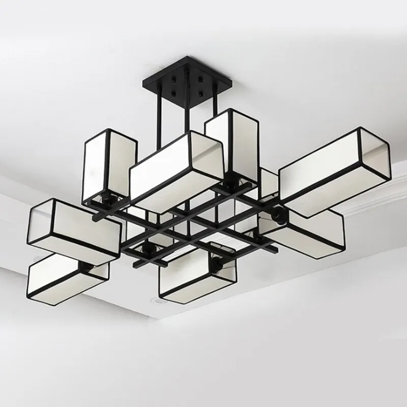 New Chinese Golden Hardware Living Room LED Chandelier Simple Fabric Bedroom Dining Room Livingroom E27 Ceiling Lighting Fixture