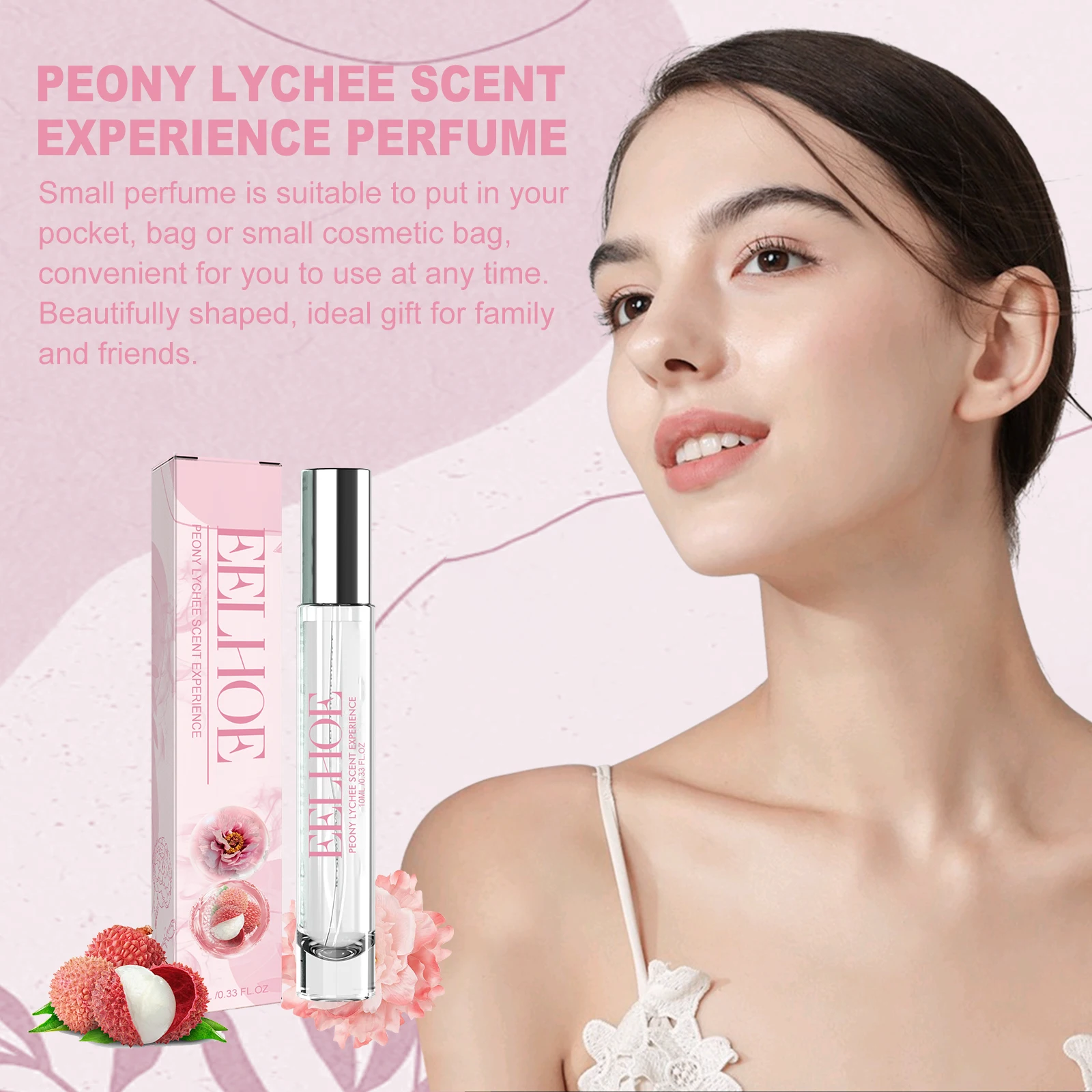 EELHOE Peony Lychee Scent Spray Portable Perfume Lasting Elegant Fragrance Adds Women Charms Fresh Natural Couple Dating 0.33 OZ