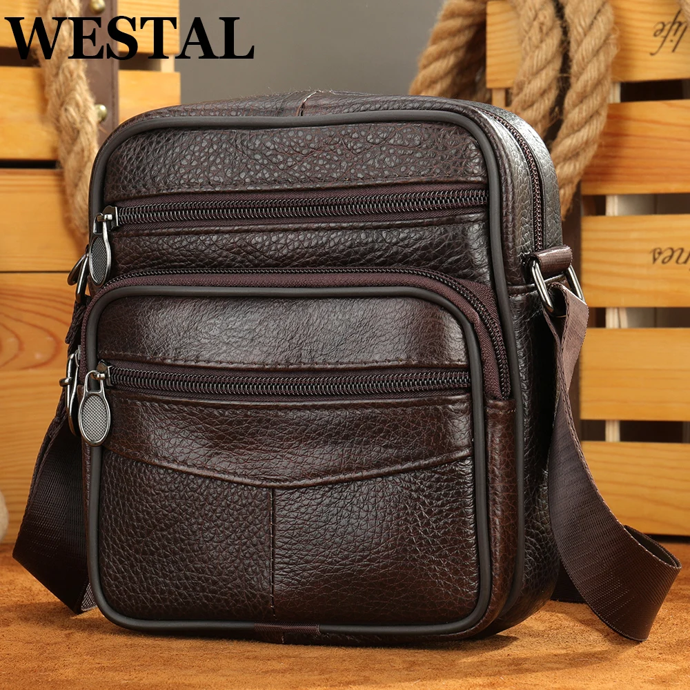 WESTAL Hot-sale Men's Shoulder Bags Casual Messenger Bag Genuine Leather Gift for Man