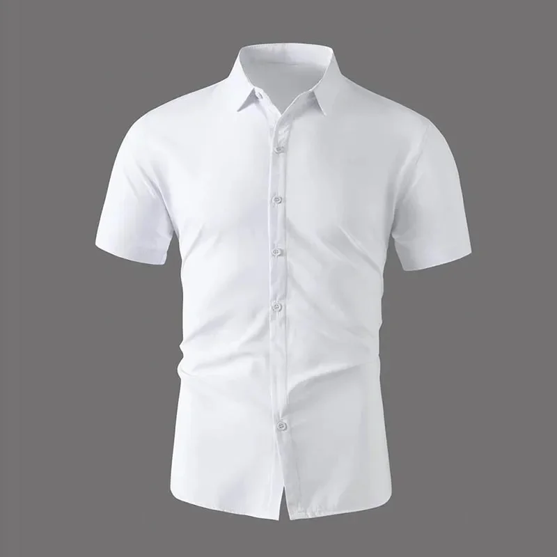 Nieuw heren zakelijk casual effen kleur overhemd met korte mouwen voor zomermode, geen strijken, comfortabele en veelzijdige top - afbeelding 2