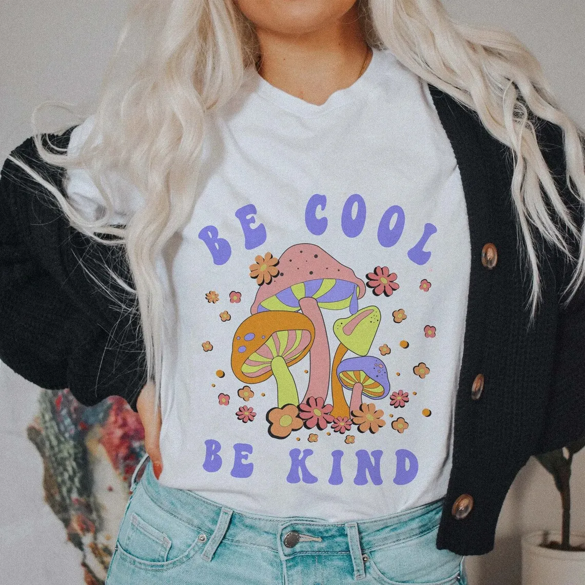 

colored be cool be kind mushrooms tshirt vintage women graphic inspirational bible tee shirt