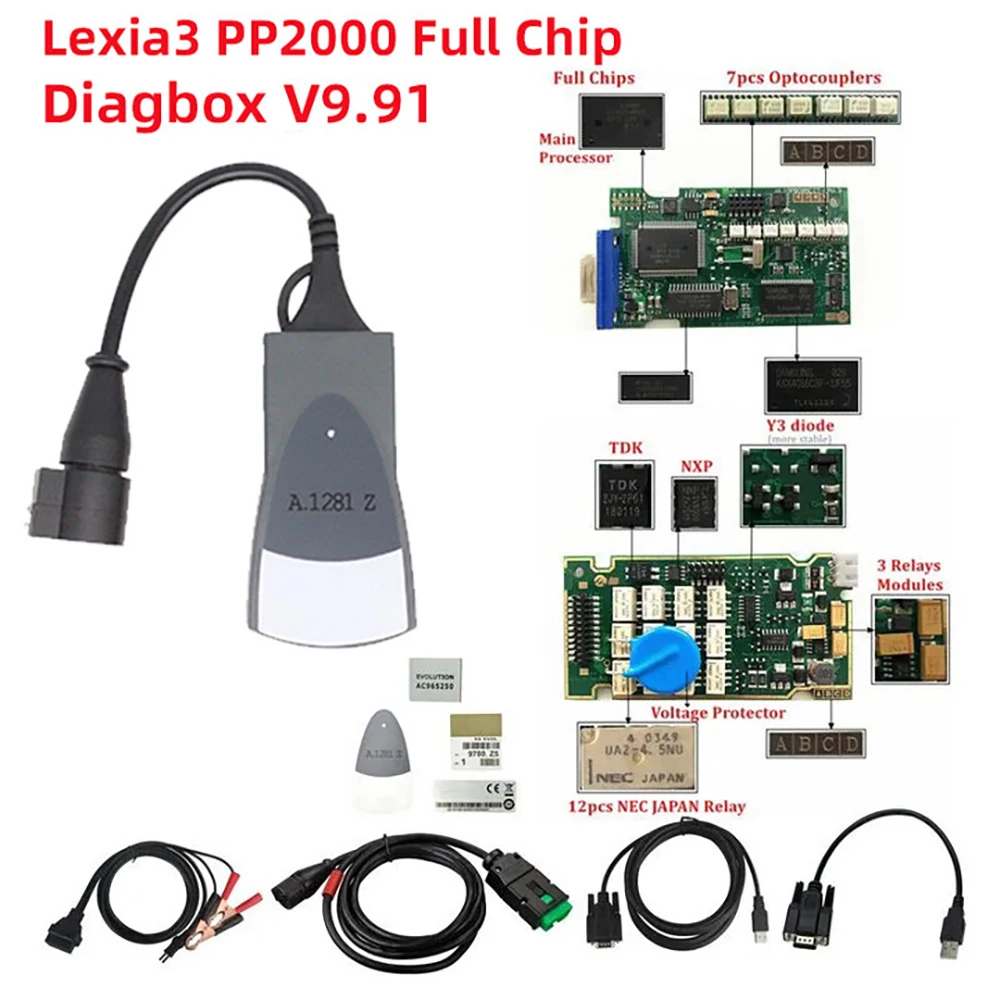 Outil de diagnostic professionnel Full Chip Lexia3 PP2000 OBD2 Diagbox V9.91 Firm 921815C pour Citroën et Peugeot Lexia 3 V48/V25