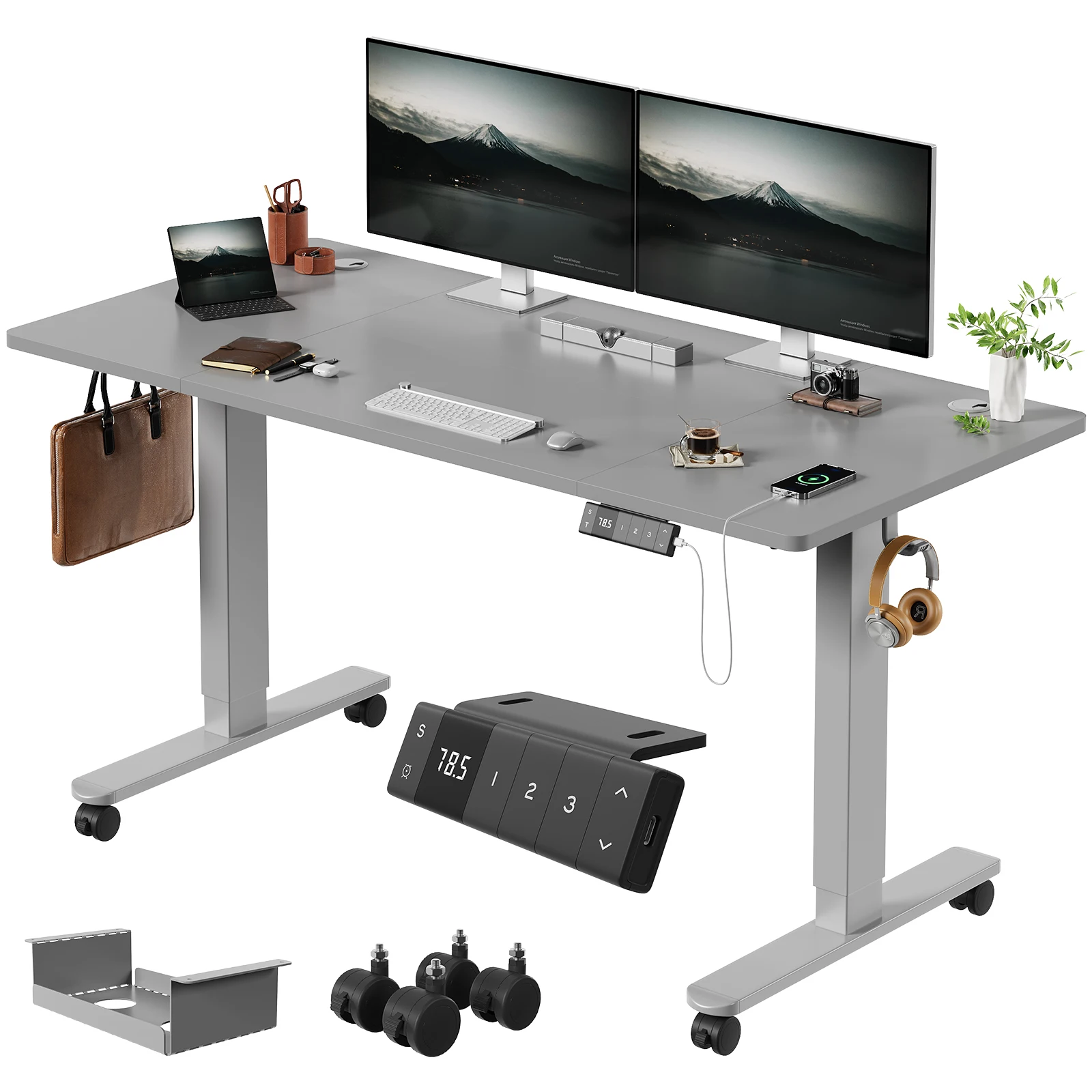 Devoko Elektrisch bureau in hoogte verstelbaar 140x80 met Roller Type-C Memory Control Anti-Collision