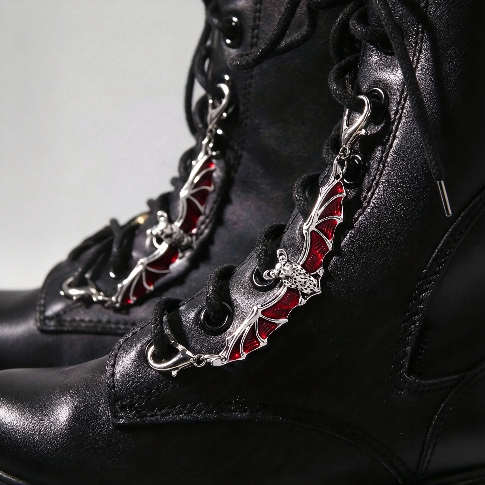 2Pcs Gothic Punk Red Enamel Bat Boot Shoe Charms, For Daily Wear, Halloween Party & Gifting
