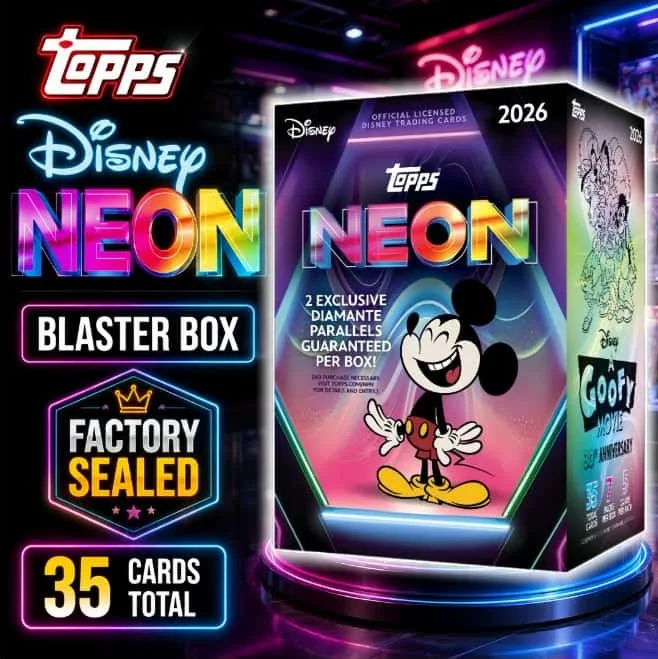 35 Cards 2026 Topps Disney Neon Trading Cards Blaster Box, Factory Sealed Collectible Card Box, 7 Packs with 5 Cards Per Pack, Featuring Disney Characters, Neon Parallel Cards & Chrome Etch Inserts, Hobby Collection, Trading, Display & Gift Giving