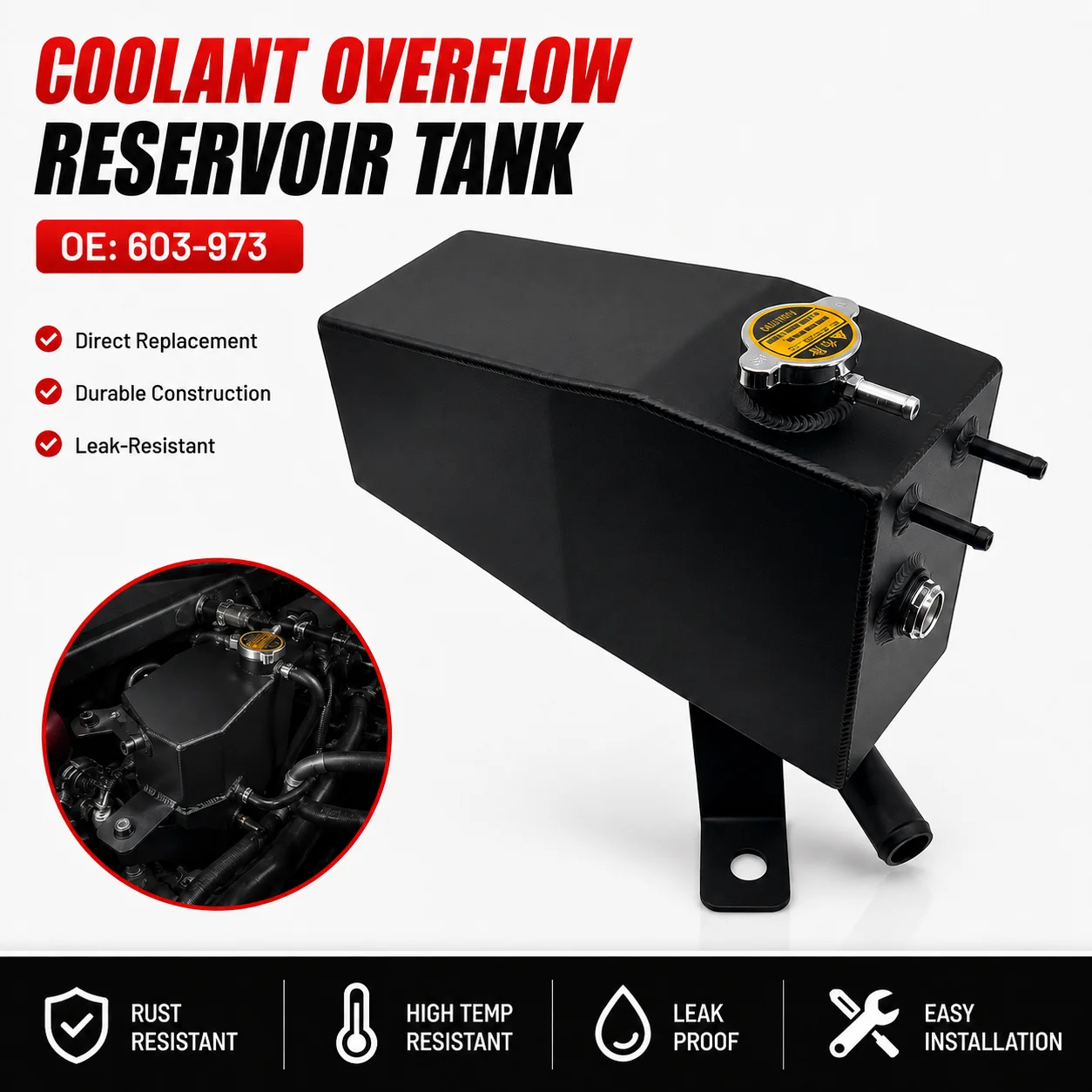603-973 Aluminum Coolant Reservoir Tank with Cap for Chevy Silverado GMC Sierra Tahoe Yukon Suburban Escalade 2014-2020 22856231