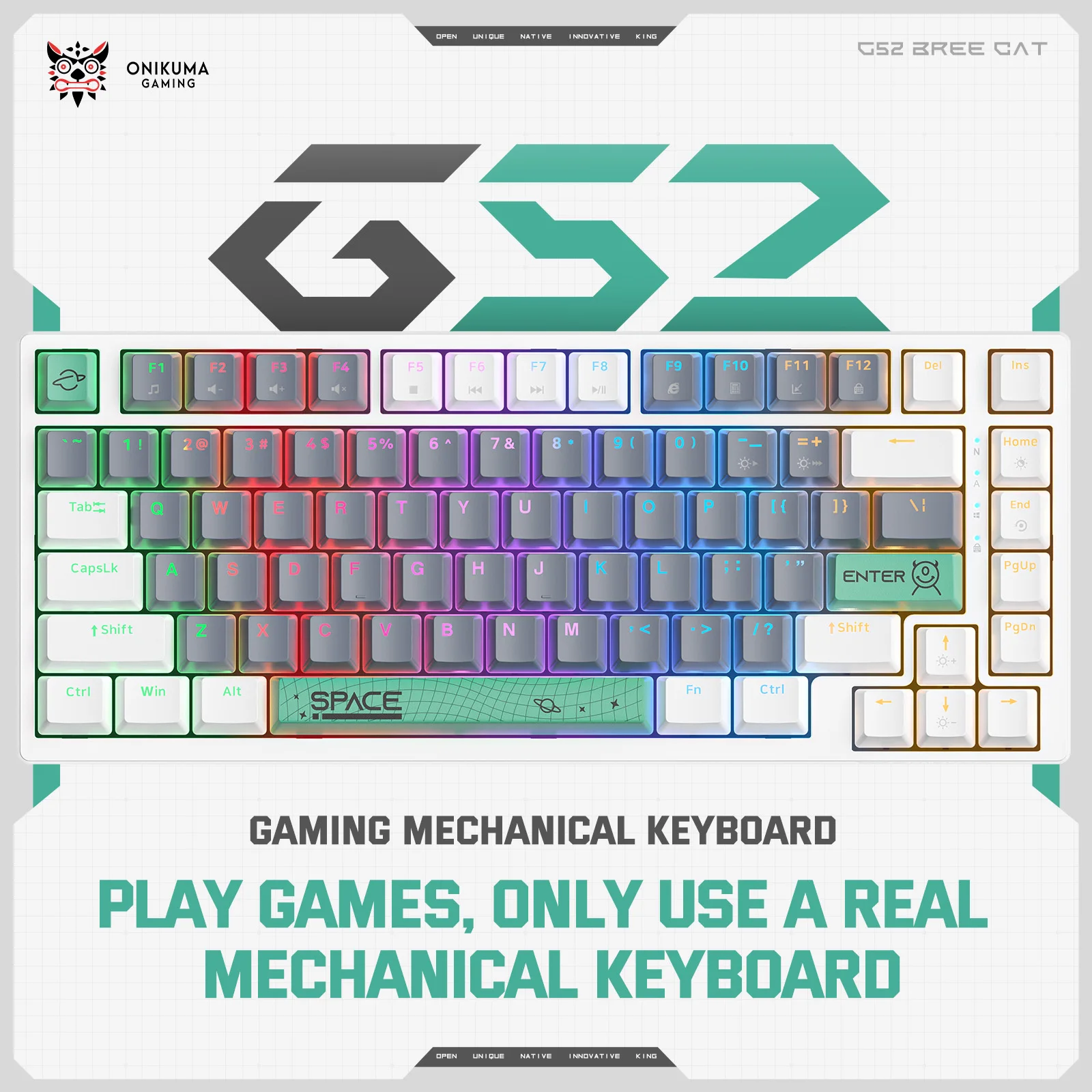 ONIKUMA G52 Wired Mechanical Keyboard75% 20 Kinds of Colorful Lighting Three-mode Keyboards Gaming for Windows and IOS System