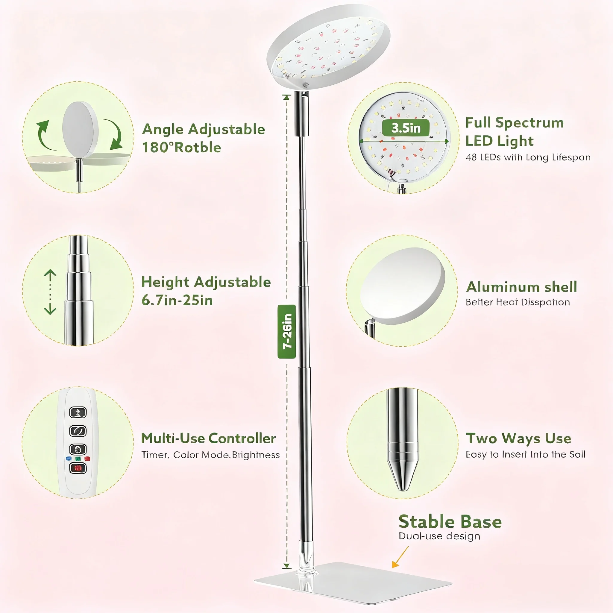 Grow Light Full Spectrum Light Grow Indoor,Height Adjustable,Grow Lights Timer,10 Dimmable Levels,Hydroponic Greenhouse 3/9/12H