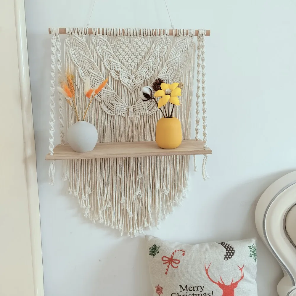

Heart Patterns Macrame Wall Shelf Boho Wall Hanging Floating Shelf Flower Pot Holder Crafts Display Stand Kids Toys Organizer