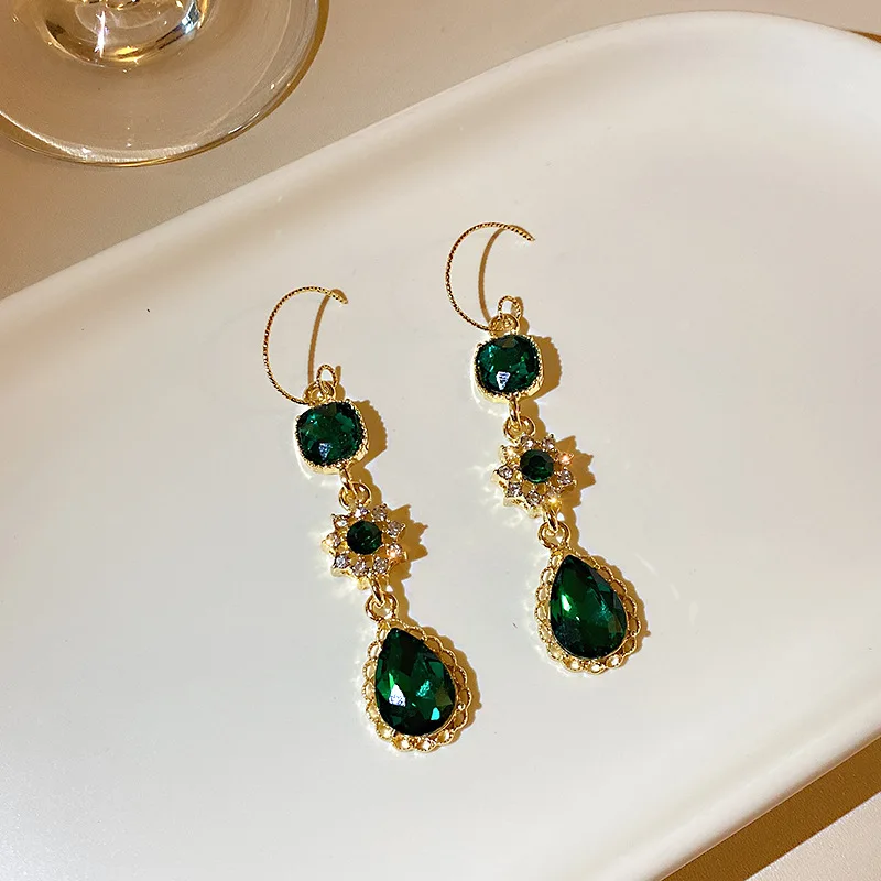 pendientes pendientes de acero inoxidable pendientes Pendientes largos de Esmeralda para mujer, aretes modernos de estilo europeo y americano, con
