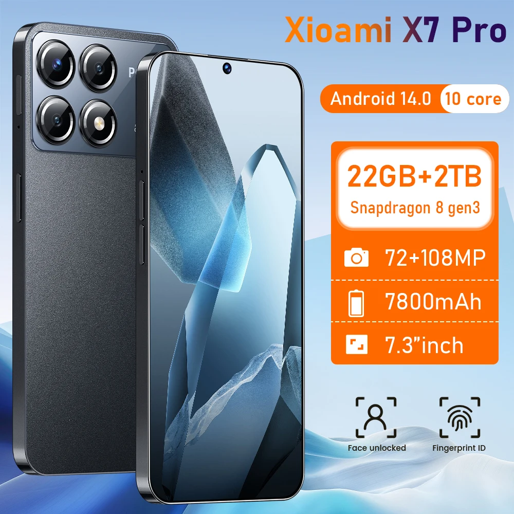

2025 New Hot Xioami X7 Pro 7.3HD Global Edition Original Smart Dual Card 7800mAh Battery Facial Recognition Function
