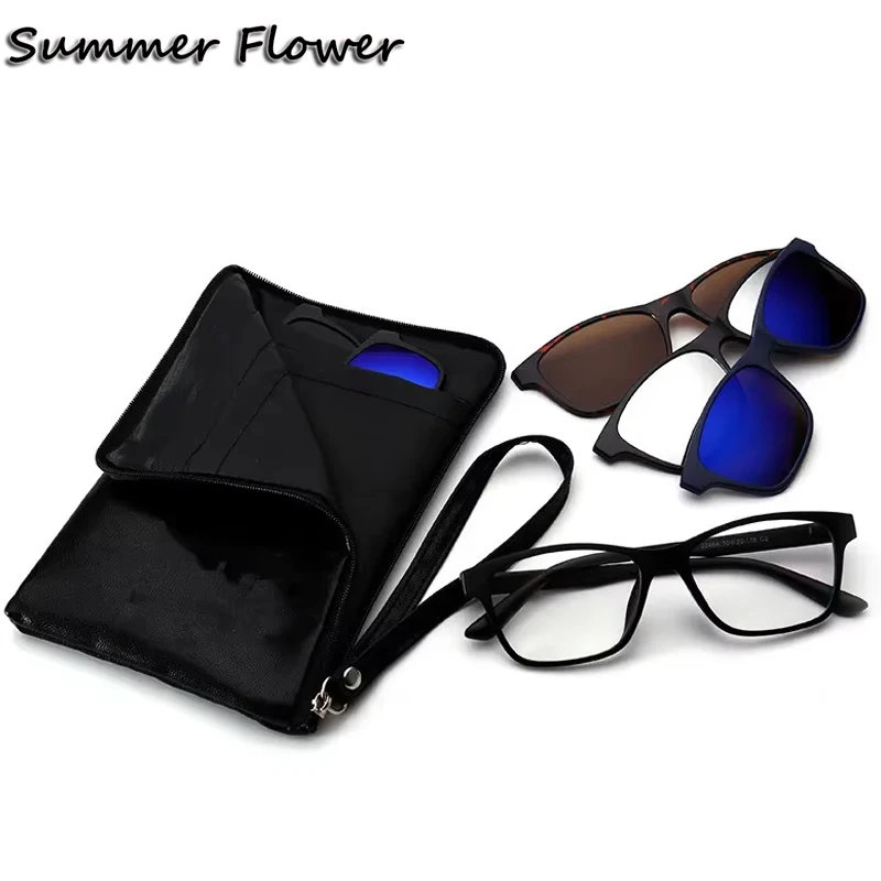 Men Optical Glasses Frame with 5 Layers Clips Sun Eyeglasses Polarized Magnetic Eyeglasses Frames Unisex for Prescription Lenses