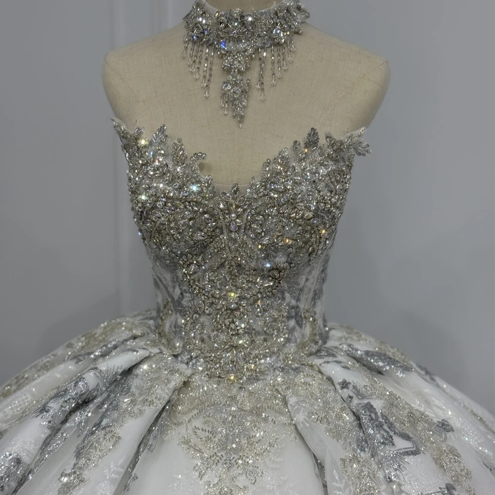 Luxury Silver Wedding Dress wi - Embroidery Organza ulasan dan harga
