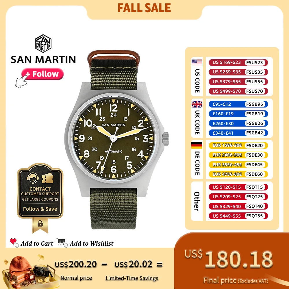 San Martin 38mm NH35 Retro Military Pilot Watch Bead Blasted Case Automatic Mechanical Watches for Men 10Bar Waterproof Luminous