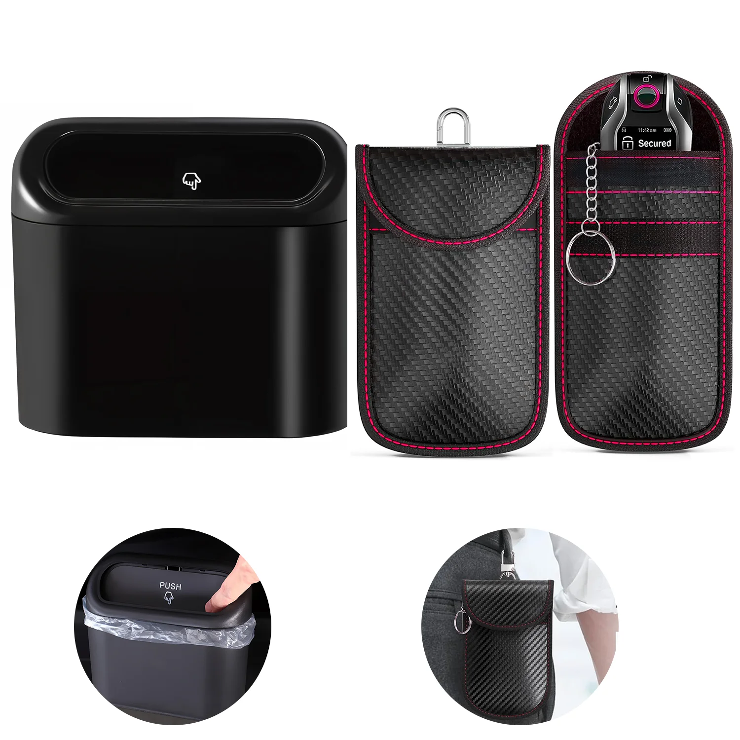 Car Trash Can With Lid & Car Garbage Can, Trash Can For Back Seat, Portable Hanging Mini Car Trash Cancar, For Auto Office Bedro