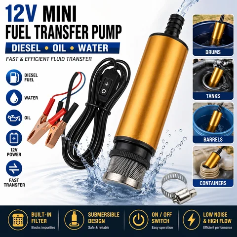 12V Submersible Electric Fuel Transfer Pump For Diesel Water Oil Drum Barrel Tank Portable Refueling Pump with Filter & ON/OFF Switch