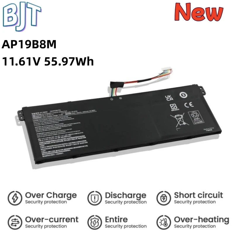 11.61V 55.97Wh 4821mAh New AP19B8M Laptop Battery For Acer Swift 3 SF314 TravelMate P4 TMP414 Series TMP414-51 Notebook 6Cell