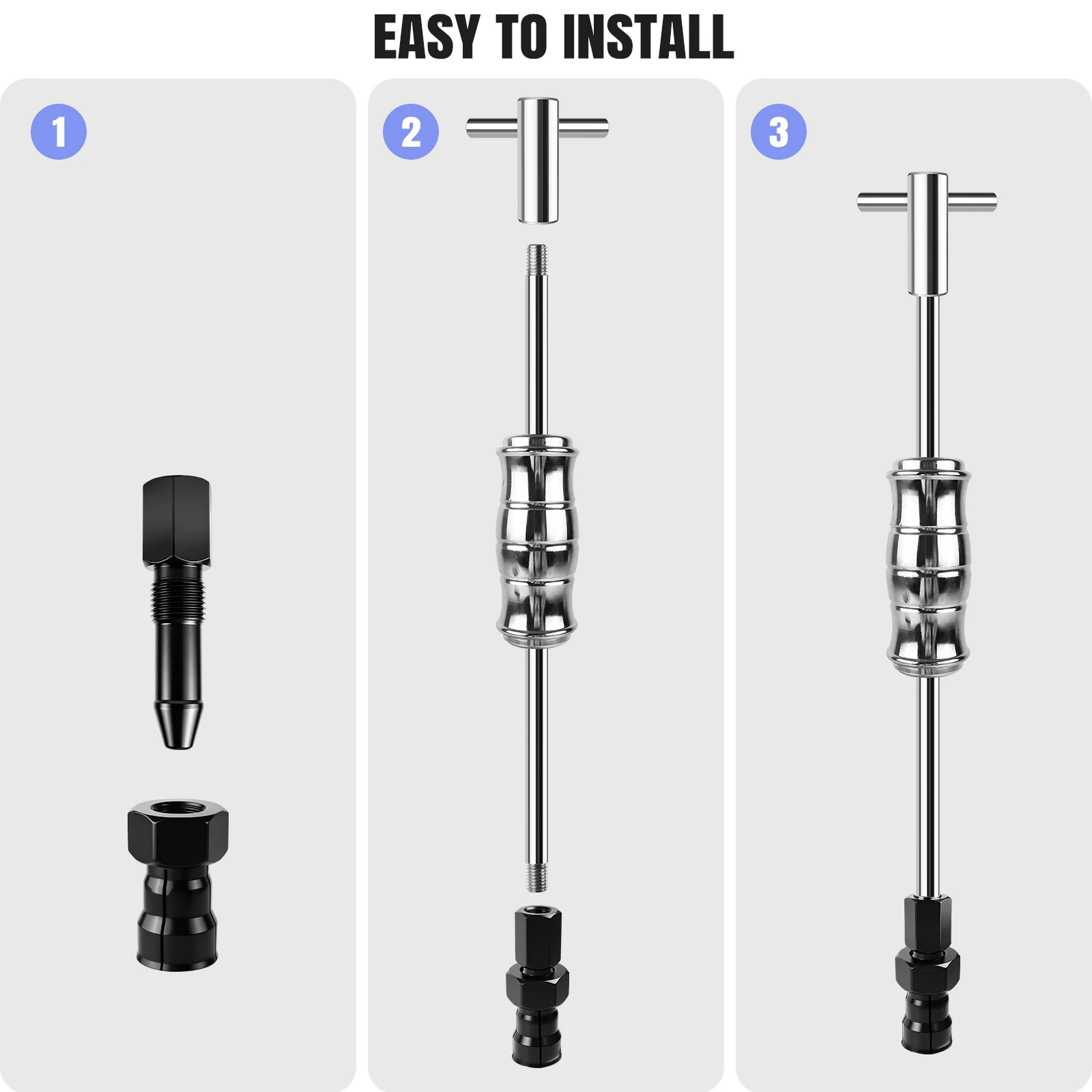 Internal bearing puller set dimensions diagram showing collet and slide hammer measurements