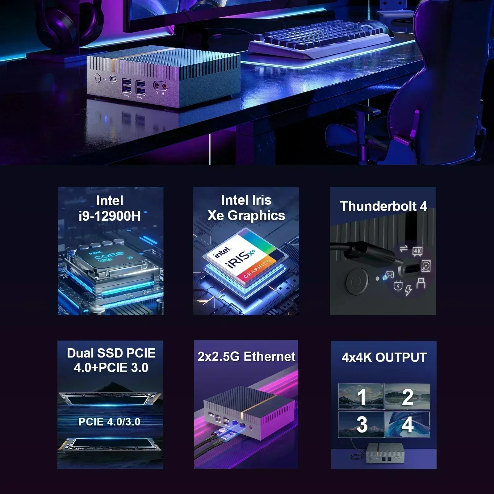 Chatreey IT12 Mini PC Intel Core i7 1360P i9 13900H Computer desktop da gioco 2x2.5G Ethernet PCIe 4.0 Wifi 6 Thunderbolt 4