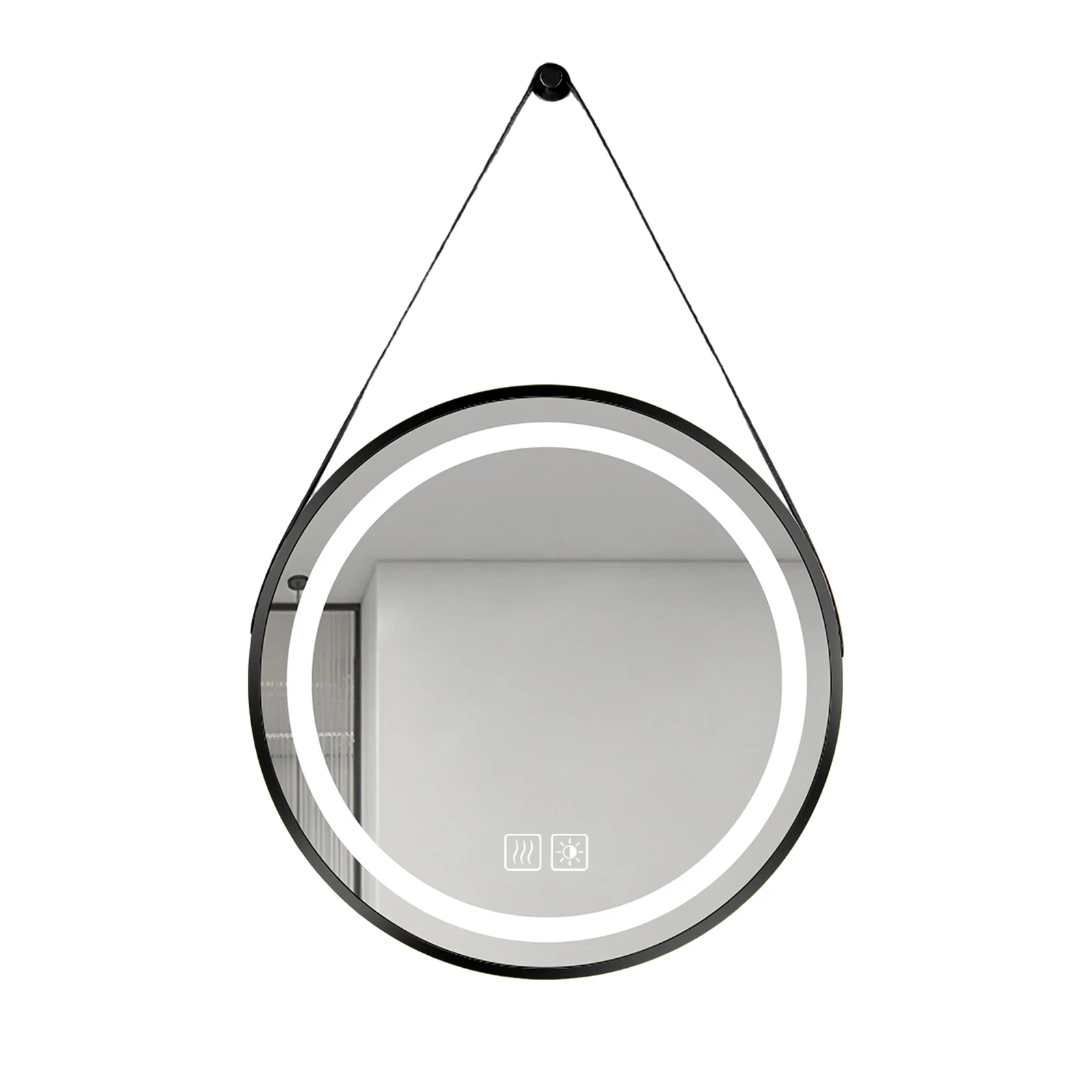 Rundes LED‑Badezimmerspiegel 60 cm, schwarzer Metallrahmen, 3‑farbiges Licht 3000K‑4000K‑6000K, Anti‑Beschlag‑Funktion, Touch‑Steuerung, Wandspiegel