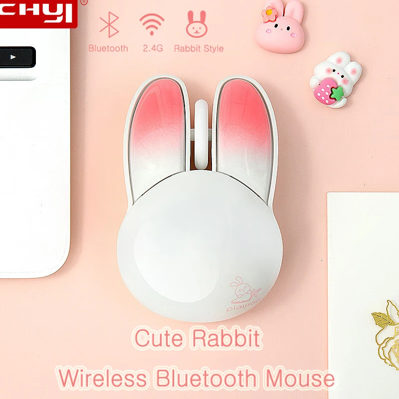 2.4G Dual-Mode USB Bluetooth Wireless Mouse Cute Rabbit Shape Gaming Mouse For Office Business PC Laptop Universal Mute Mouse