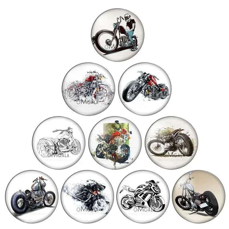 Moda w stylu Punk zdjęcie motocykla flatback okrągłe szklane kaboszony 25mm 20mm 18mm 14mm 12mm 10mm diy biżuteria — zdjęcie 2