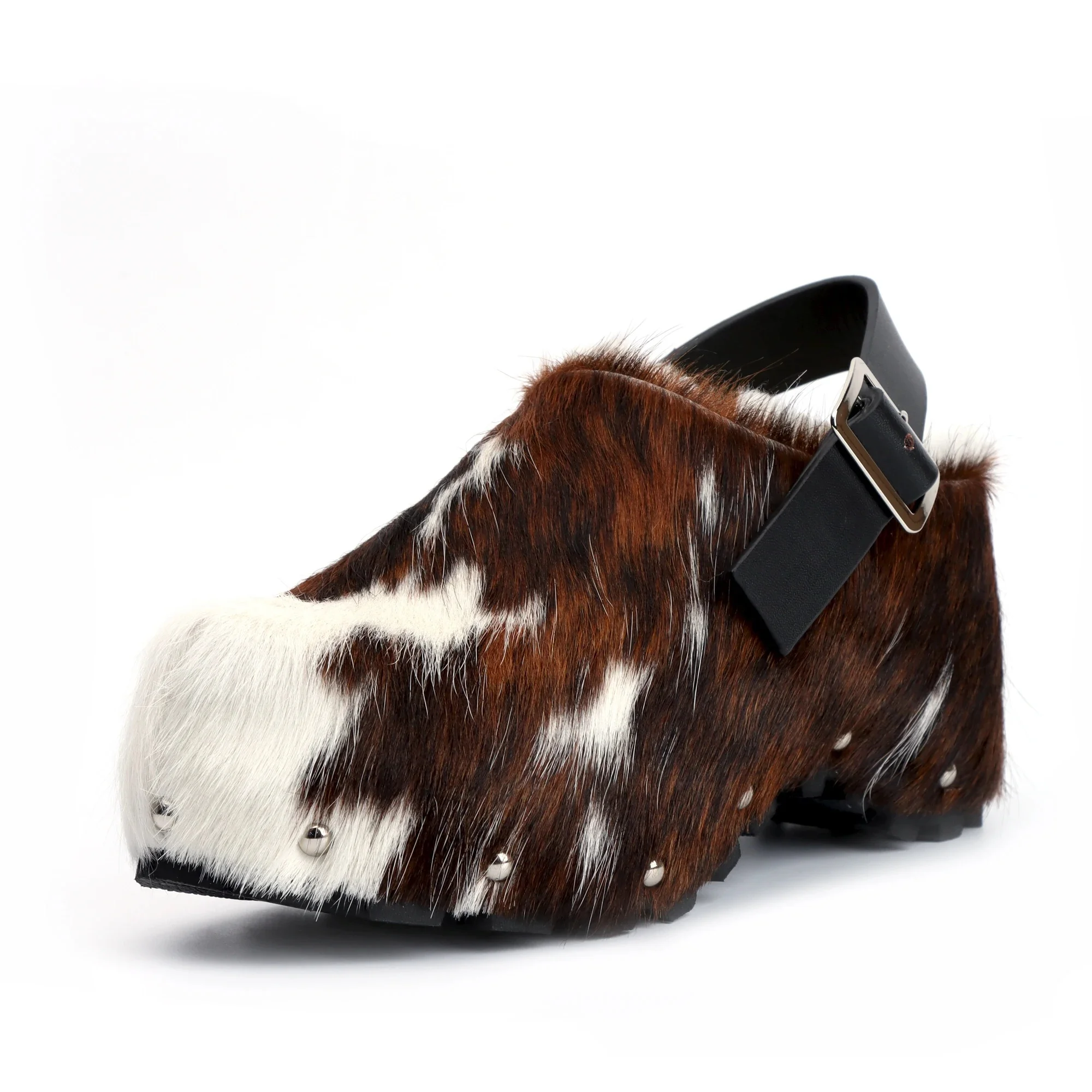 Italië Winterschoenen Dames Designer Bont Sandalen Kalfshaar Platform Klompen Luxe met wol gevoerde instappers met leren band - afbeelding 2