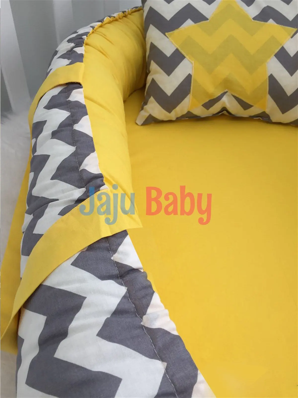 Handmade Gray Zigzag Orthopedic Luxury Baby Nest