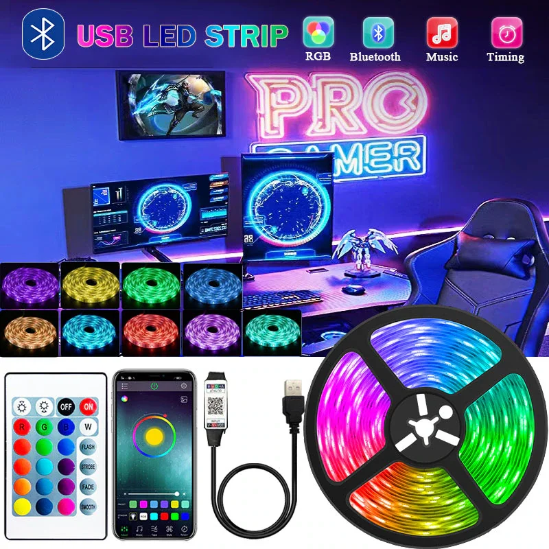 Led Strip Wifi Bluetooth Ir Rgb Tape 5V 5050 Line Lighting 5M 10M 15M Tv Backlight Gaming Room Decoration White Led Wall Room