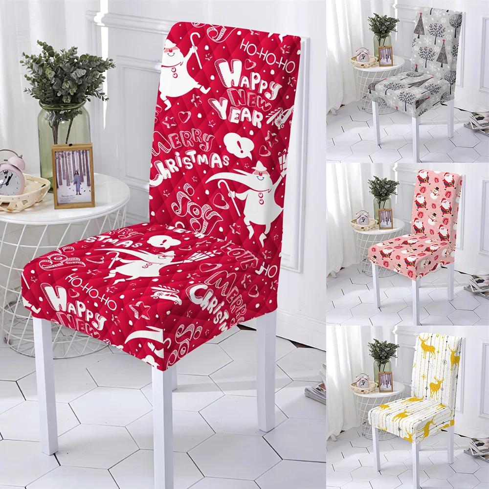 Merry Christmas Home Decor Chair Cover Party Restrant Christmas Seat Covers Santa Claus Elk Snowflakes Washable Protective Cover