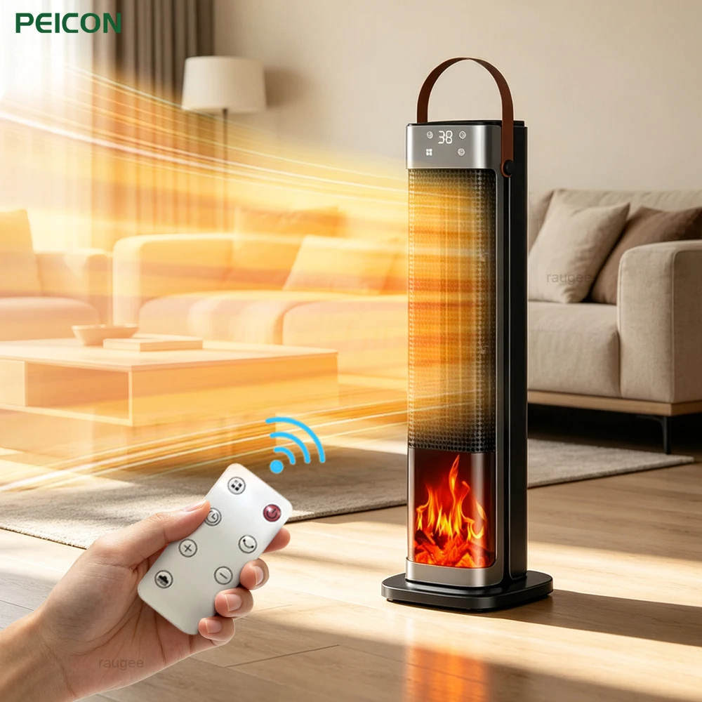 Stufa elettrica da 2000 W, con fiamma elettrica, per riscaldare rapidamente gli ambienti, dotata di telecomando e timer da 12 ore, ideale per ufficio, casa e camera da letto.